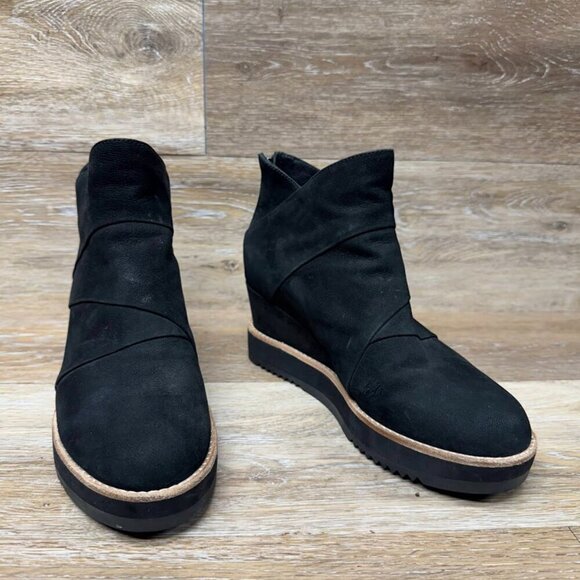 Eileen Fisher Clapton Black Suede Wedge Heel Bootie Women's Size 7.5 - Picture 7 of 8